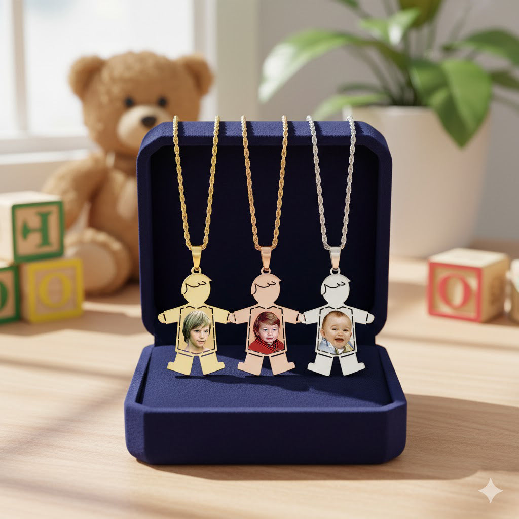 14K Gold Baby Boy Picture Pendant with Shirt Cut-Out - Personalized Custom Jewelry with Your Pictures