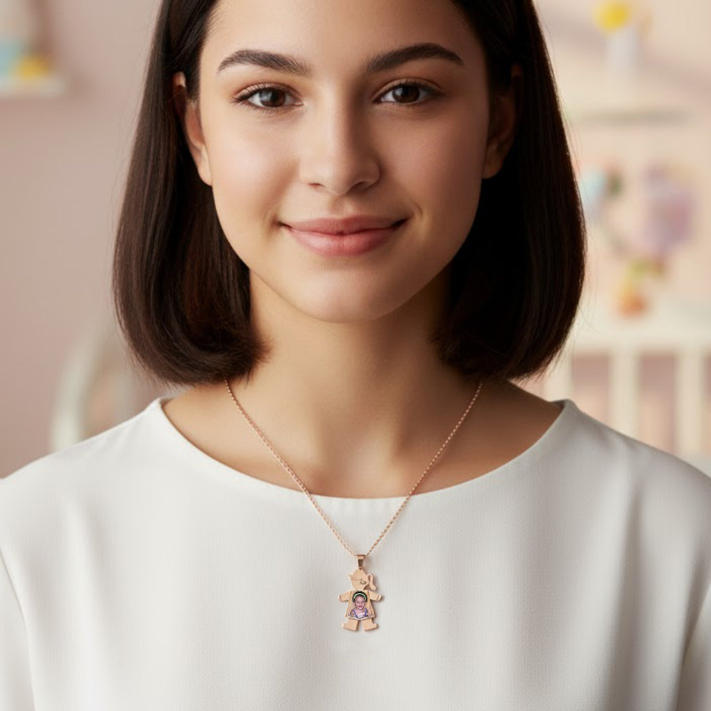 Baby Girl Picture Pendant with Shirt Cut-Out - Personalized Custom Jewelry with Your Pictures | Sterling Silver