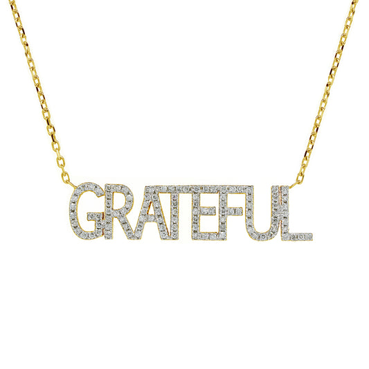 Grateful 14K Gold and Diamond Pave Name Necklace | Customizable