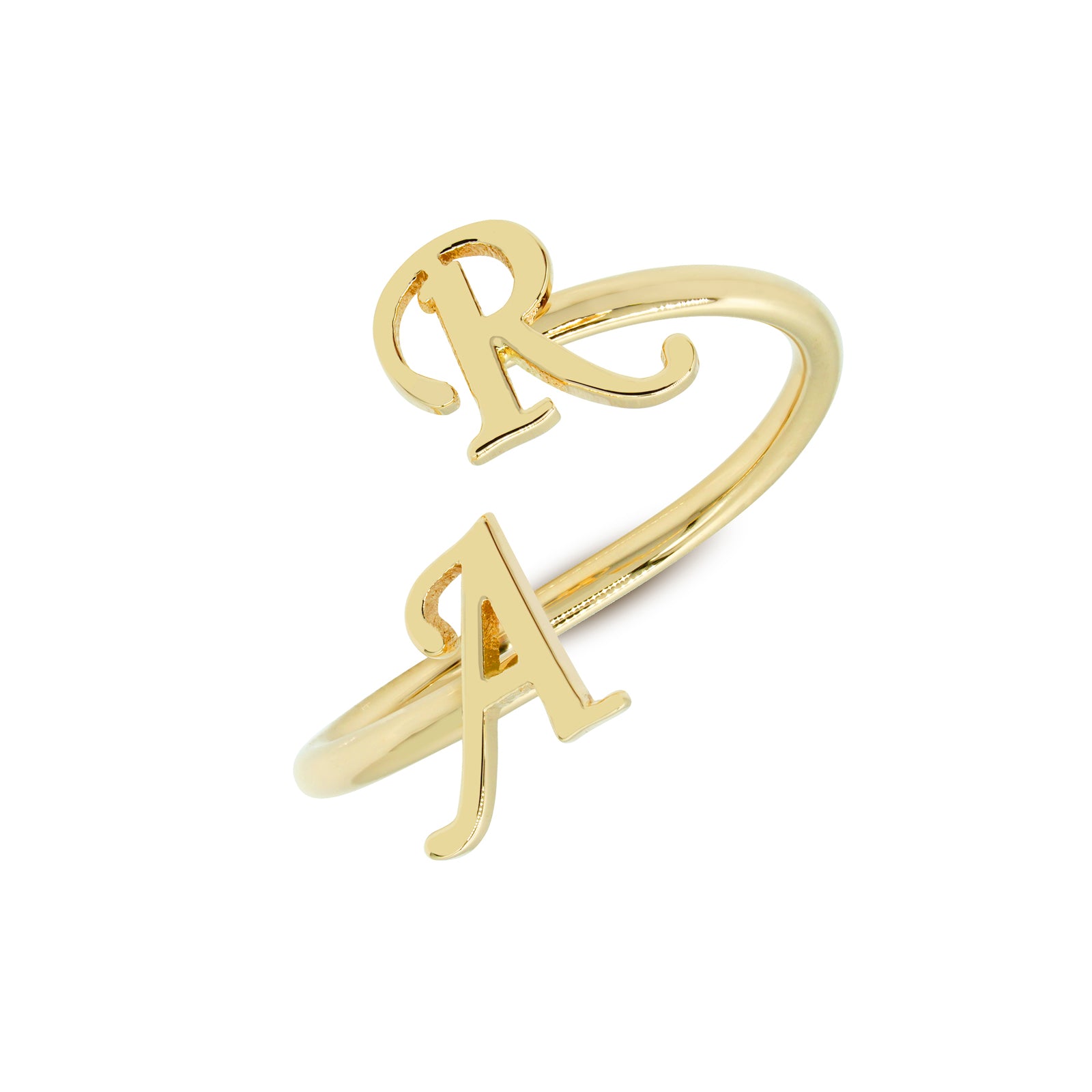 Ring Text Letter Two Letter Script Text Ring in 14K Gold | High Polish – Monograms NYC