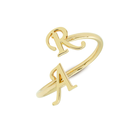 Two Letter Script Text Ring in 14K Gold | High Polish