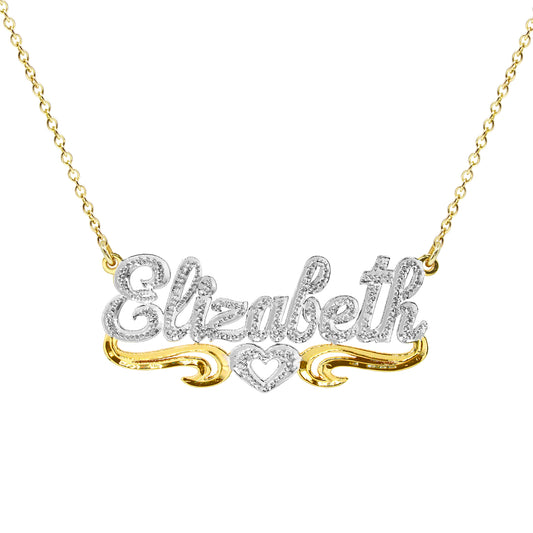 Custom 14kt. Gold Nameplate Necklace Covered in Rhodium Sparkle