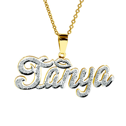 Personalized 14K Gold and Diamonds Double Name Plate | Lips Design