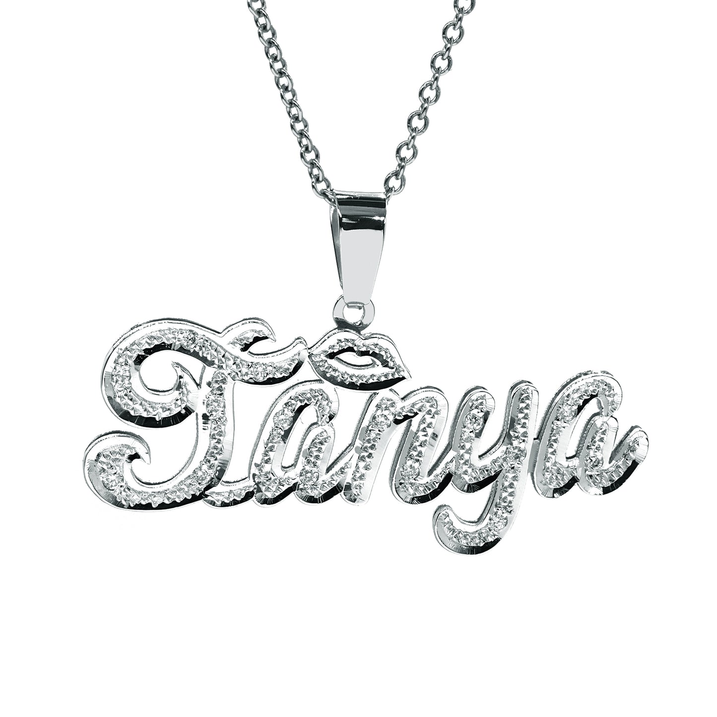 Personalized 14K Gold and Diamonds Double Name Plate | Lips Design