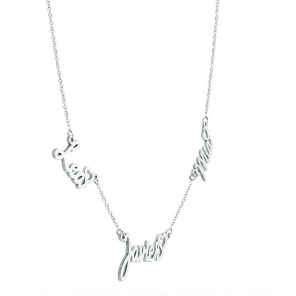 Freestyle Script and Hearts Multiple Name Necklace in High Polished 14K Gold | 8mm