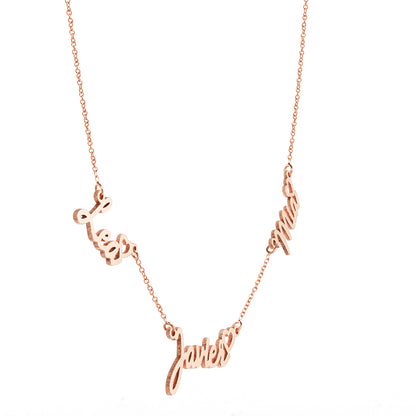 Freestyle Script and Hearts Multiple Name Necklace in High Polished 14K Gold | 8mm