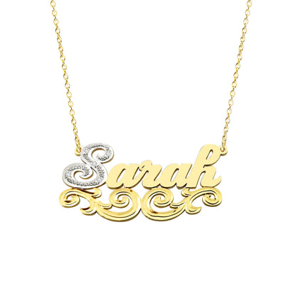 Nameplate Pendant with Diamonds and Fancy Filigree in 14K Gold