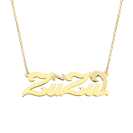 Custom Name Necklace in 14K High Polish Gold with Florentine Finish