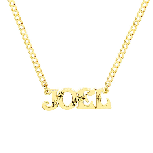 Diamond Cut Nameplate with Curb Chain in 14K Gold