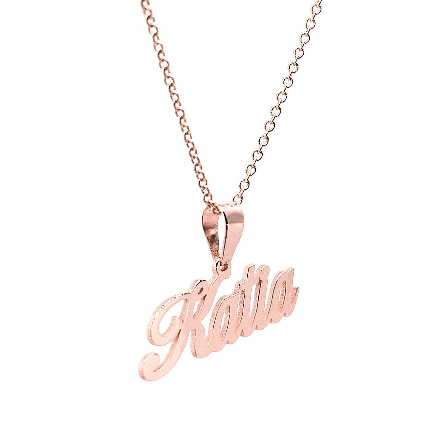 Fancy Script Name Pendant with Bail in 14K High Polished Gold