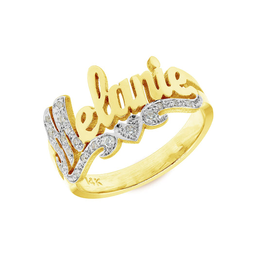 Nameplate Ring in 14K Gold and Genuine Diamonds