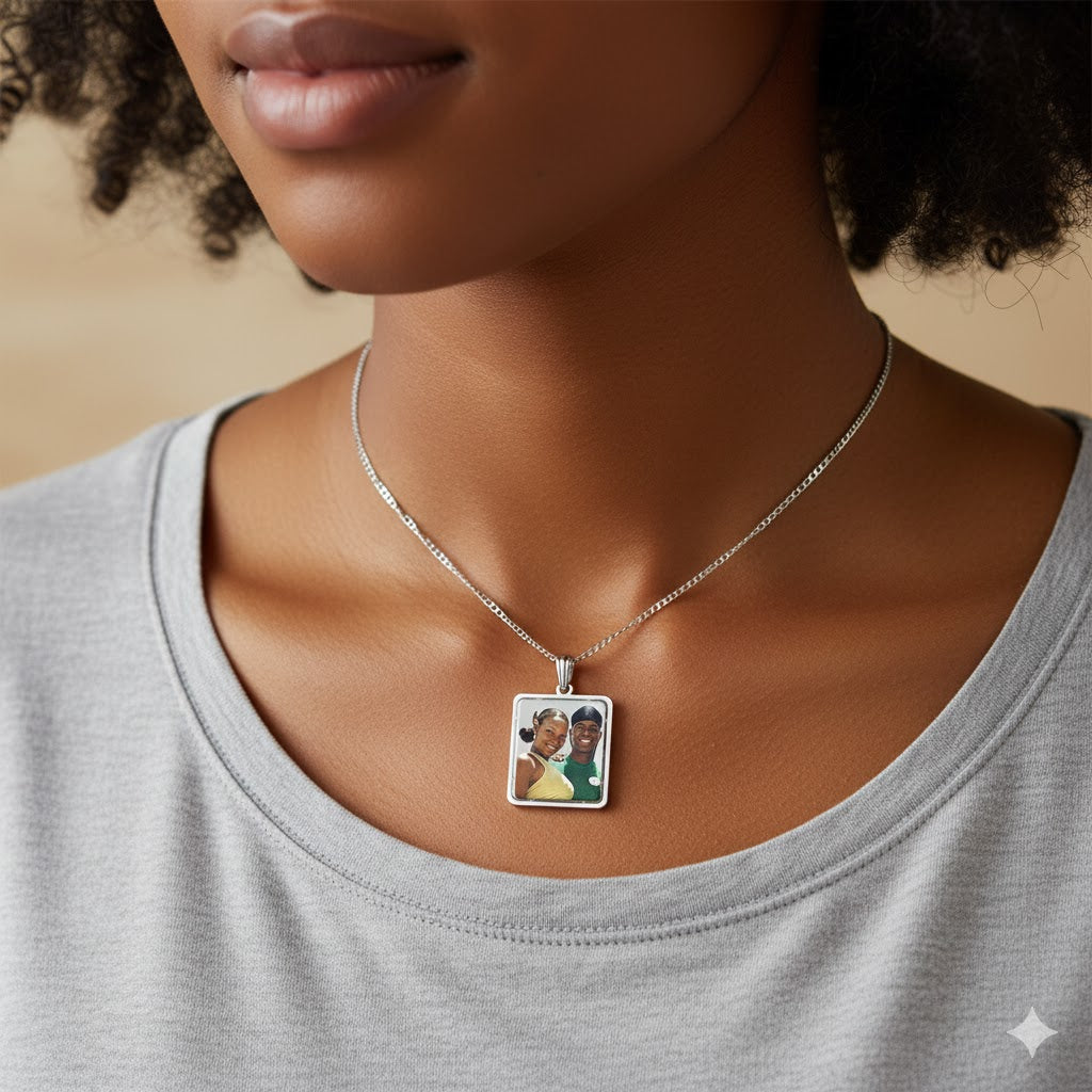 Rectangular Picture Pendant with Cut-Out - Personalized Custom Jewelry with Your Pictures | Sterling Silver