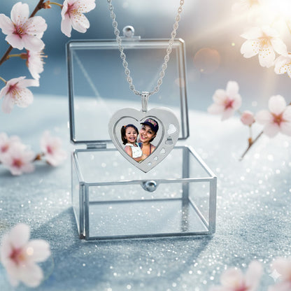 14K Gold Heart Shaped Picture Pendant with Hearts Punch Out - Personalized Photo Charm with HD Laser Printed Custom Jewelry