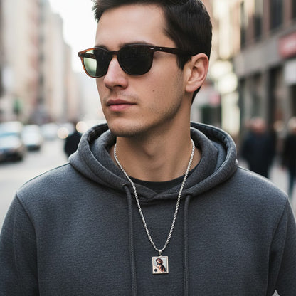 Personalized Picture Pendant - 14K Gold Rectangle Shape with Star of David Punch Out and HD Laser Printed Custom Jewelry with Your Pictures