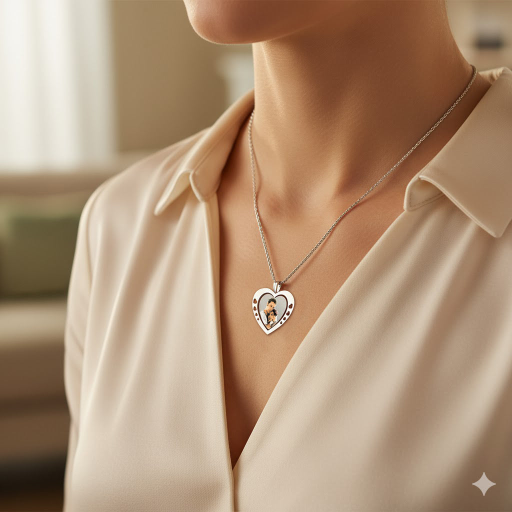 Heart Shaped Picture Pendant with Hearts on Each Side | Sterling Silver