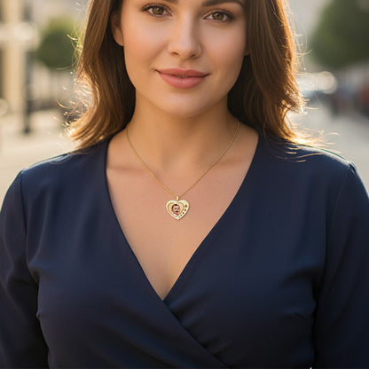 14K Gold Heart Shaped Picture Pendant with Hearts Punch Out - Personalized Photo Charm with HD Laser Printed Custom Jewelry