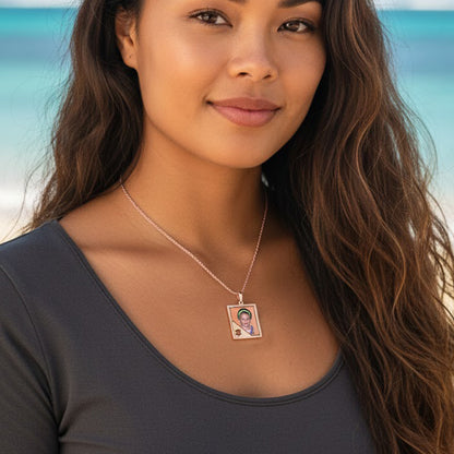 Personalized Picture Pendant - 14K Gold Rectangle Shape with Star of David Punch Out and HD Laser Printed Custom Jewelry with Your Pictures