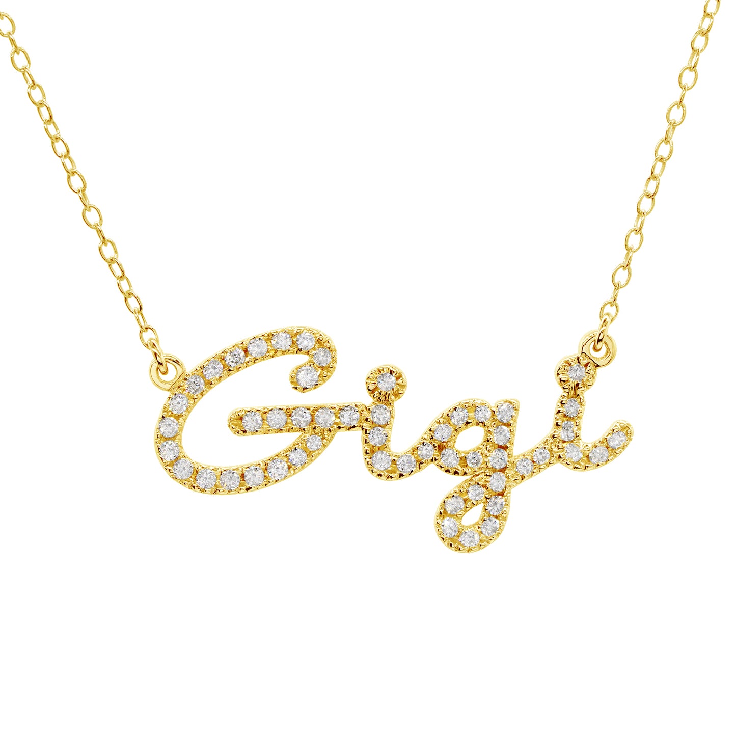 Custom Script Text Name Pendant with Diamonds in 14K Gold Setting