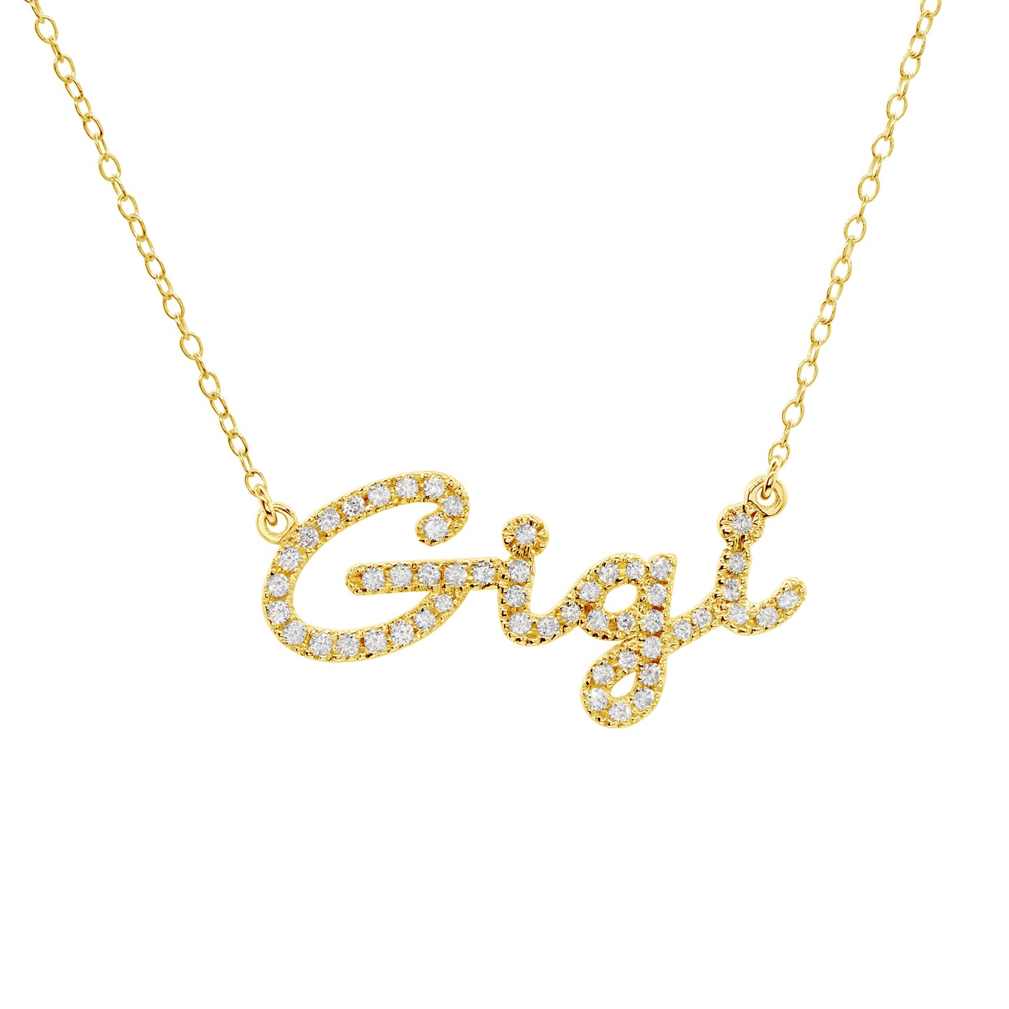 Custom Script Text Name Pendant with Diamonds in 14K Gold Setting
