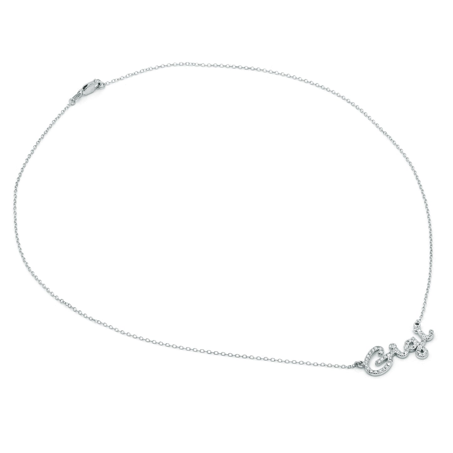 Custom Script Text Name Pendant with Diamonds in 14K Gold Setting