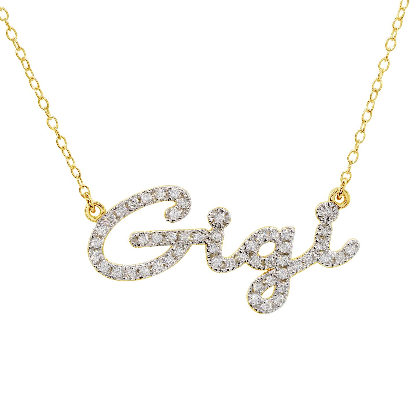 Custom Script Text Name Pendant with Diamonds in 14K Gold Setting