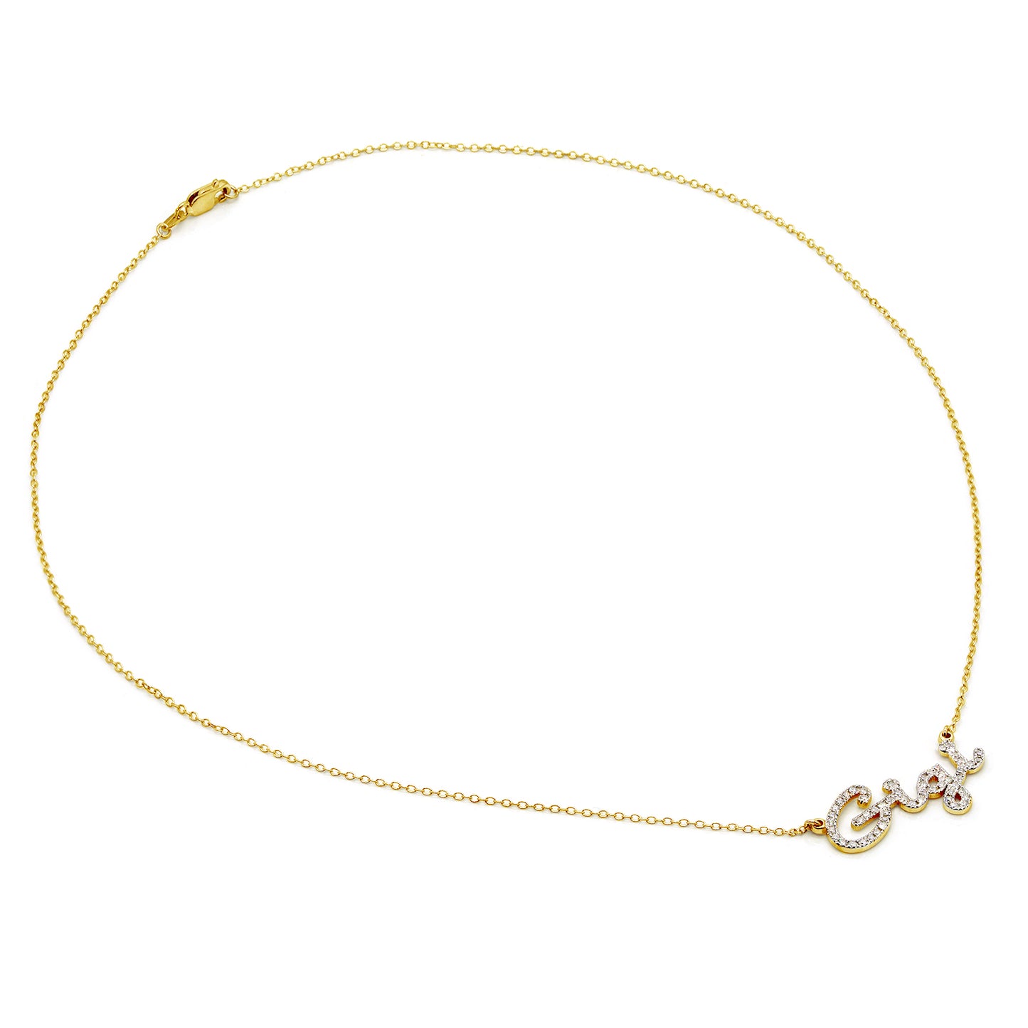 Custom Script Text Name Pendant with Diamonds in 14K Gold Setting