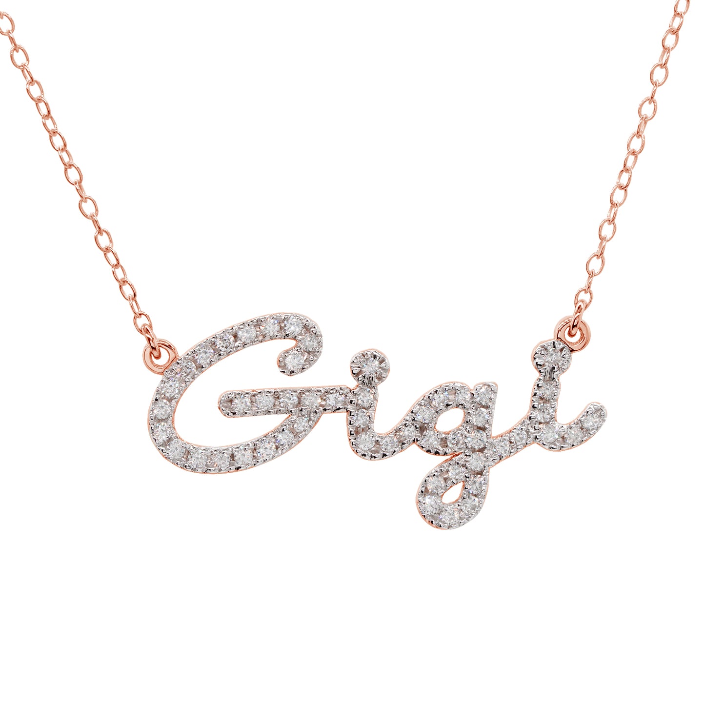 Custom Script Text Name Pendant with Diamonds in 14K Gold Setting