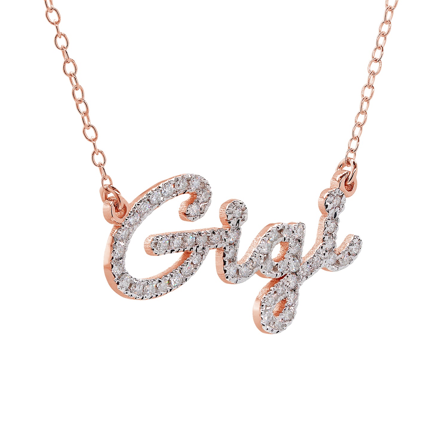 Custom Script Text Name Pendant with Diamonds in 14K Gold Setting