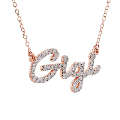 Custom Script Text Name Pendant with Diamonds in 14K Gold Setting