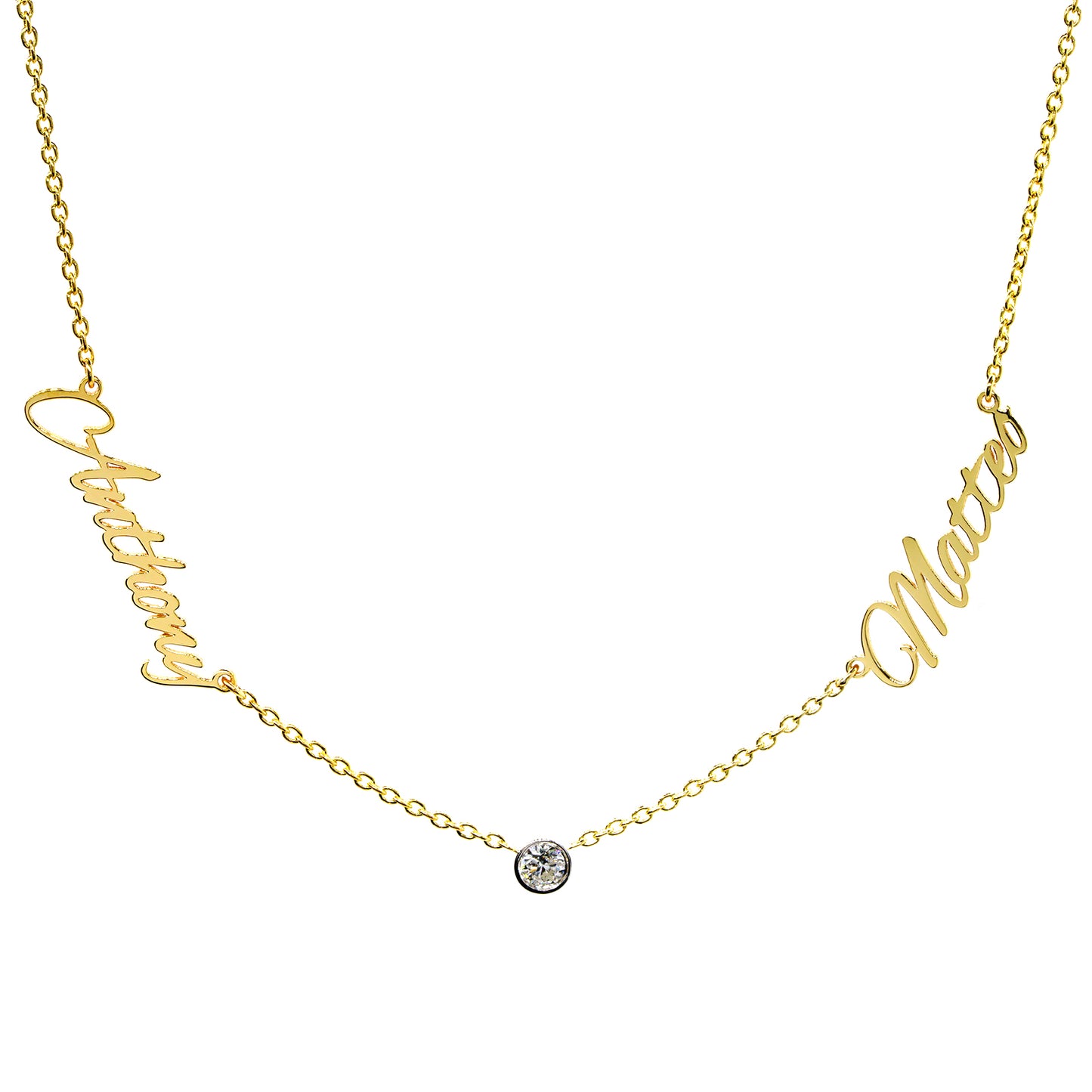 Script Name Necklace with Bezel Set Diamonds in 14K Gold
