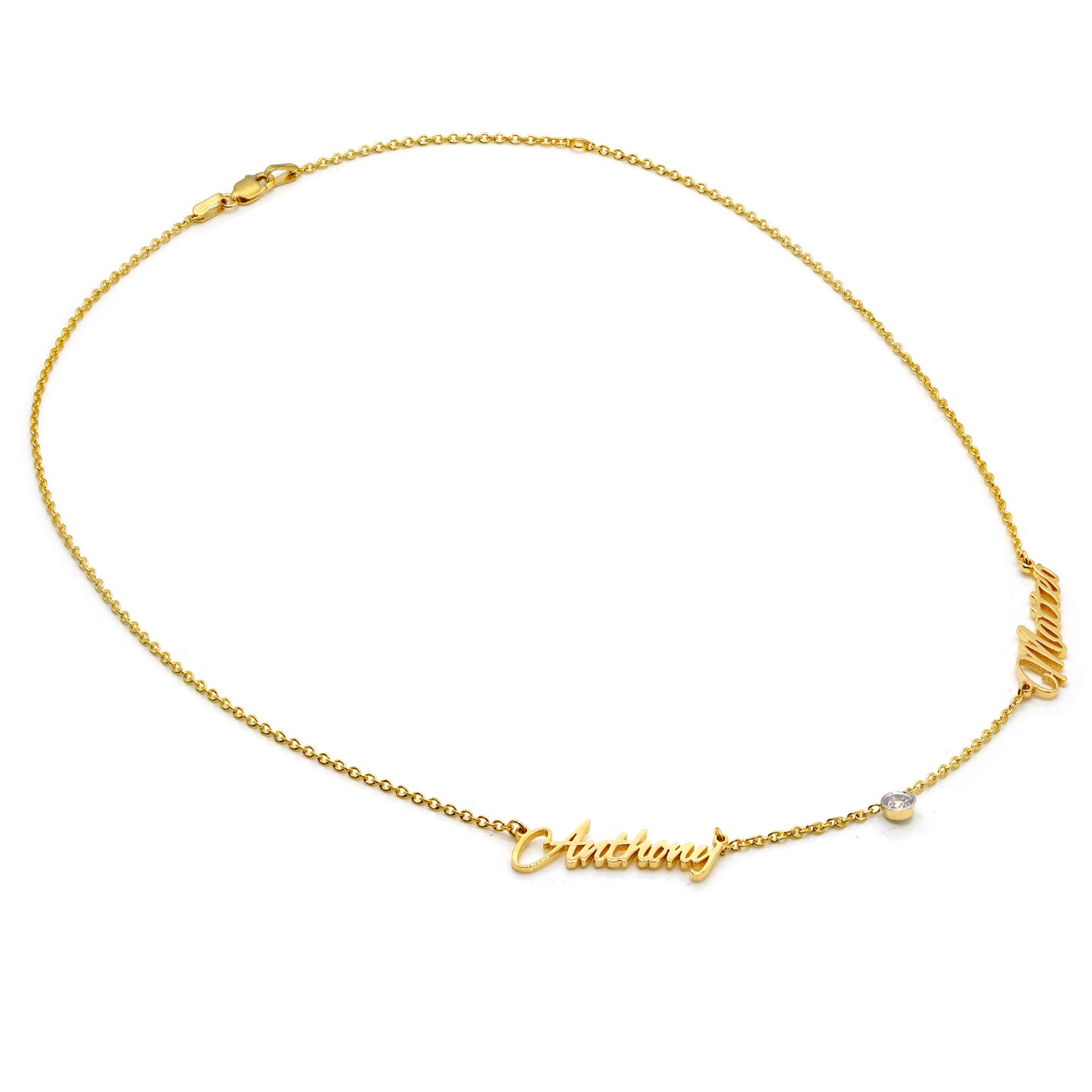 Script Name Necklace with Bezel Set Diamonds in 14K Gold