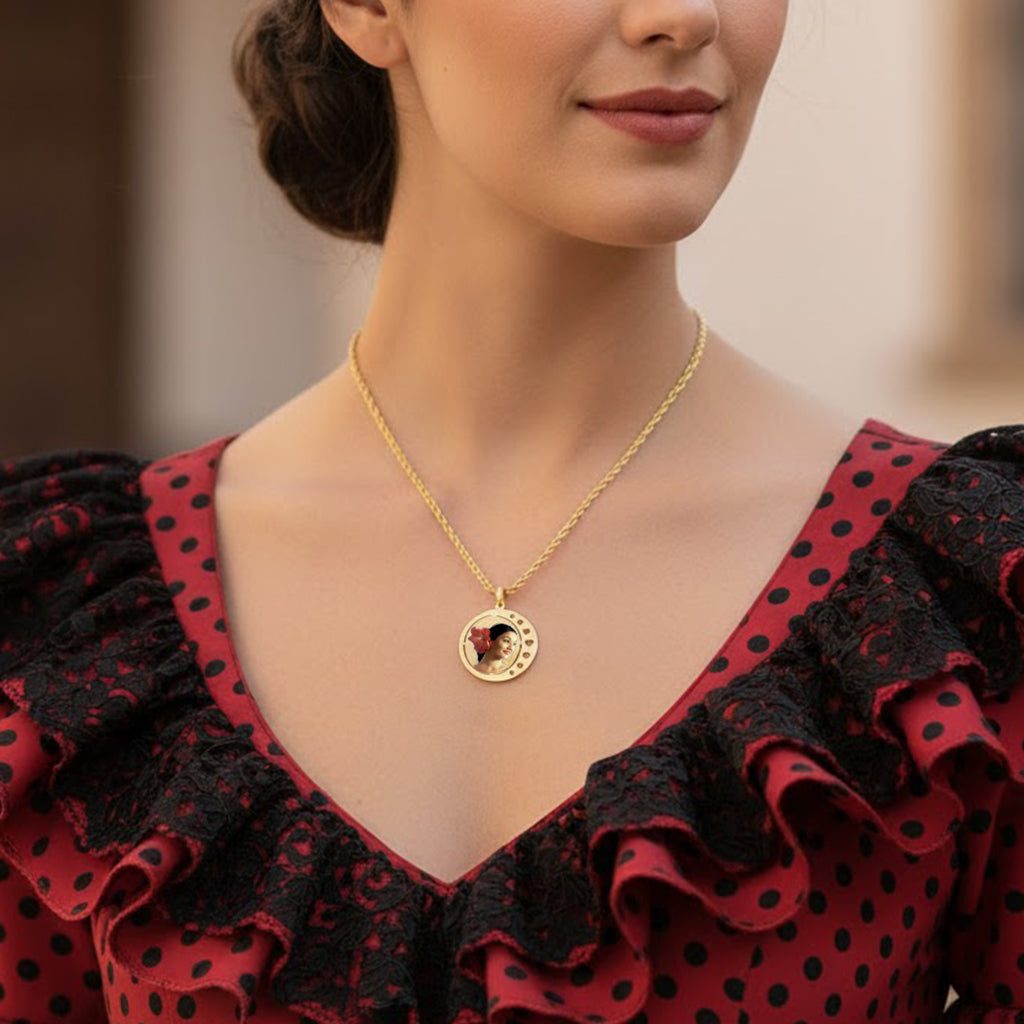 Round Picture Pendant 14K Gold with Hearts Punch Out - Personalized Custom Jewelry with Your Pictures