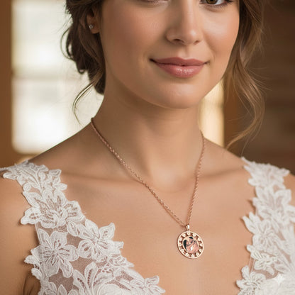 Customizable Picture Pendant - 14K Gold Circle Shape with Hearts Cut Out for Personalized Photo Charm and HD Laser Printed Custom Jewelry