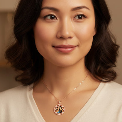 Customizable Picture Pendant - 14K Gold Circle Shape with Hearts Cut Out for Personalized Photo Charm and HD Laser Printed Custom Jewelry