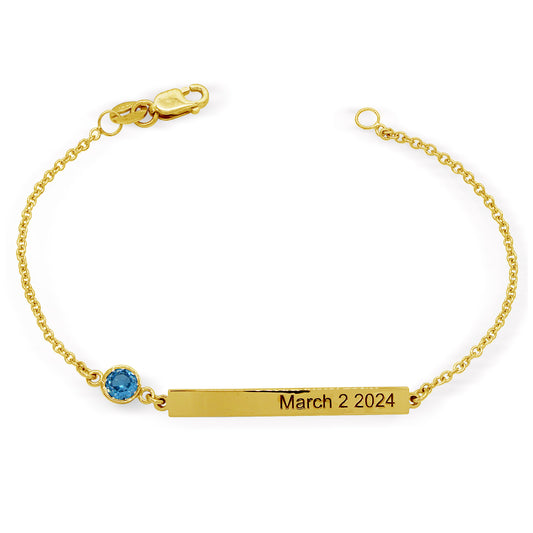 Customizable Birthstone Bar Bracelet in High Polished 14K Gold