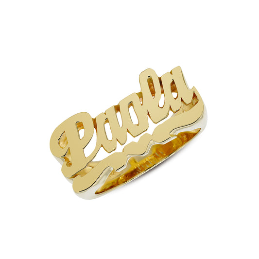 Nameplate with Heart Design Ring in High Polish 14K Gold