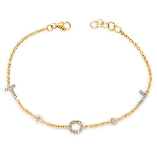 Custom Initial Bracelet in 14K Gold and Diamonds
