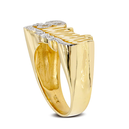 Nameplate Ring with Rhodium Sparkle and Heart in High Polish 14K Gold