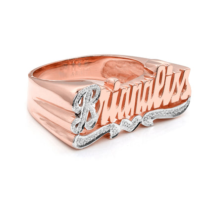 Nameplate Ring with Rhodium Sparkle and Heart in High Polish 14K Gold