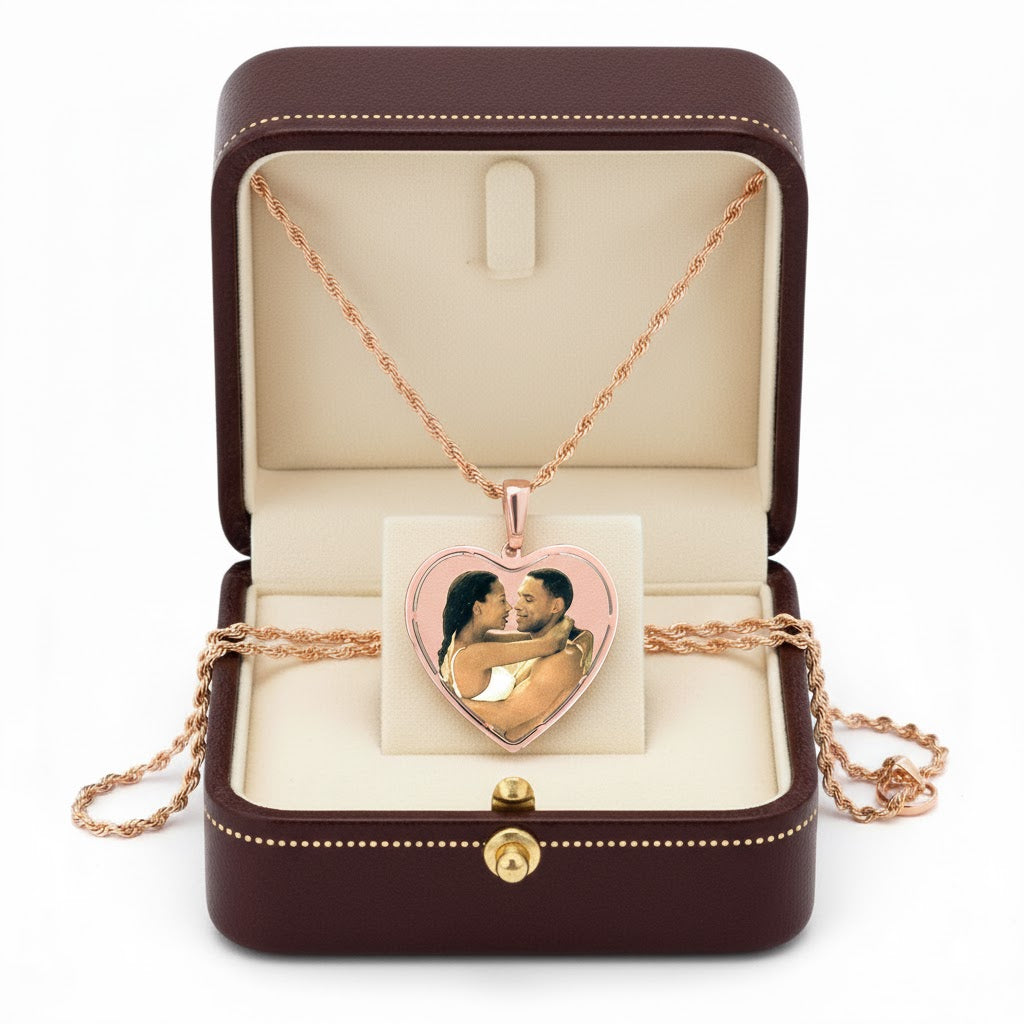 Heart Shape Picture Pendant with Frame - Personalized Cut-Out Charm Necklace | Sterling Silver