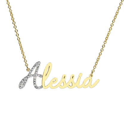 Personalized Name Pendant Necklace with Diamonds an High Polished 14K Gold