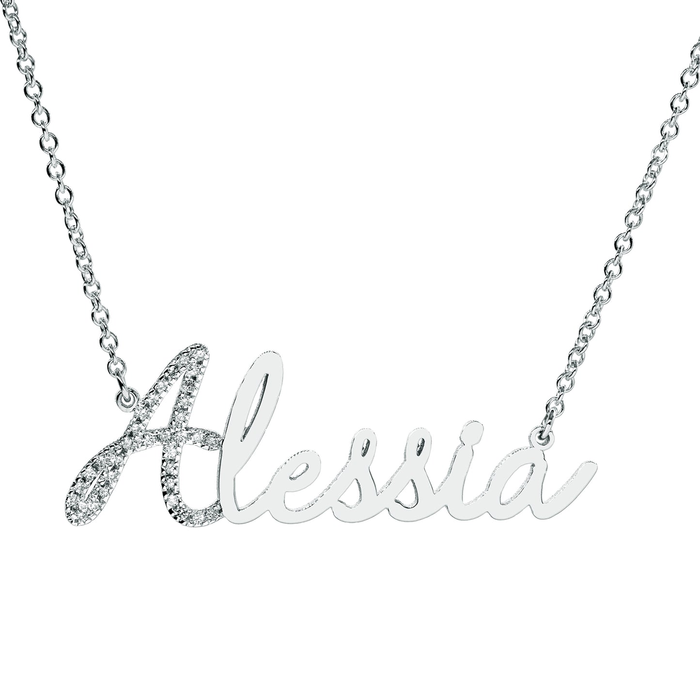 Personalized Name Pendant Necklace with Diamonds an High Polished 14K Gold