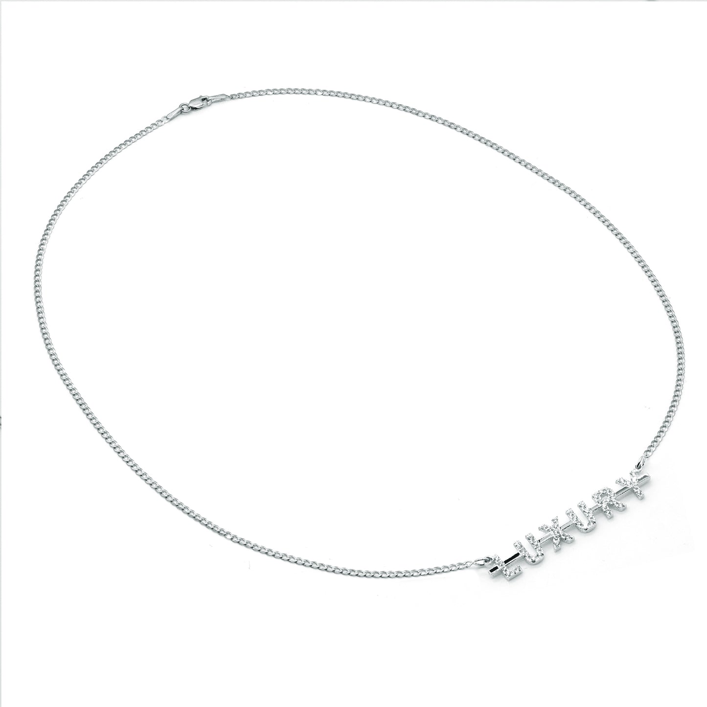 Strikethrough Name with Pave Diamonds on Curb Chain Necklace in 14K Gold
