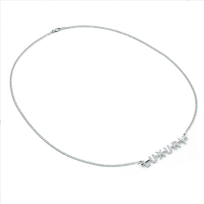 Strikethrough Name with Pave Diamonds on Curb Chain Necklace in 14K Gold