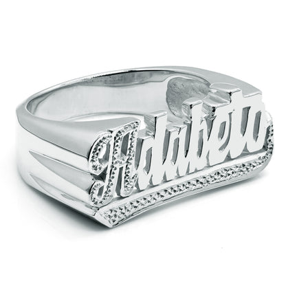 Custom Name Ring in 14K Gold with Rhodium Sparkle