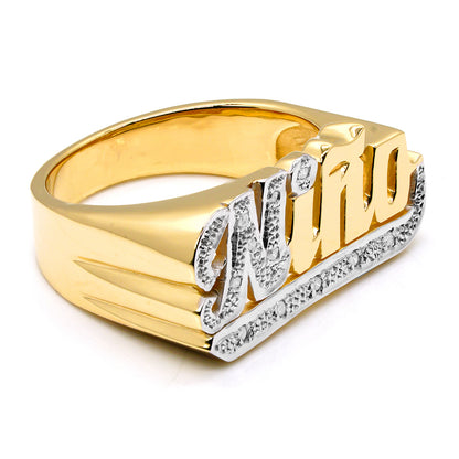Custom Name Ring in 14K Gold and Diamonds