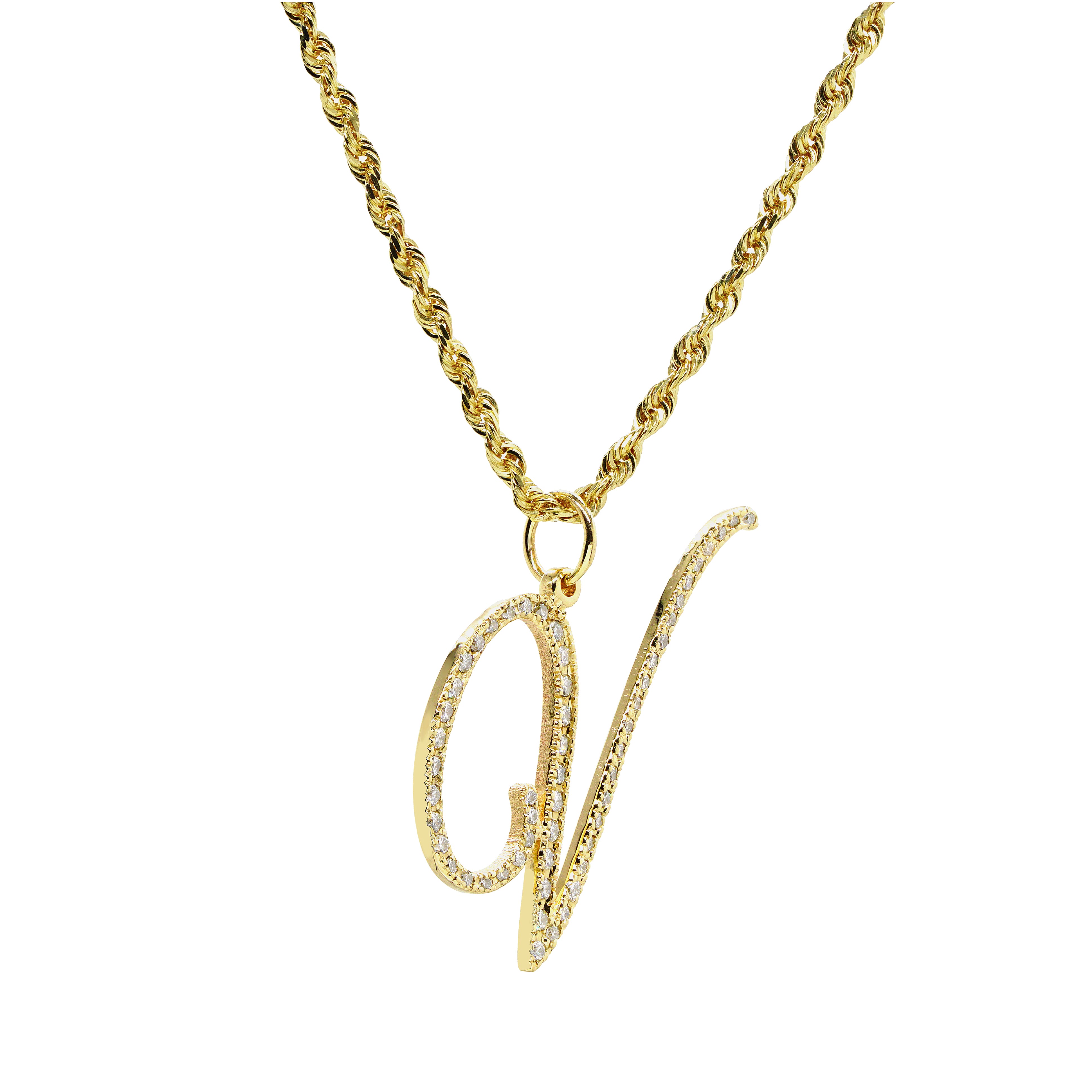 Custom Cursive Initial Pendant Charm with Diamonds in 14K Gold | 1 inc ...