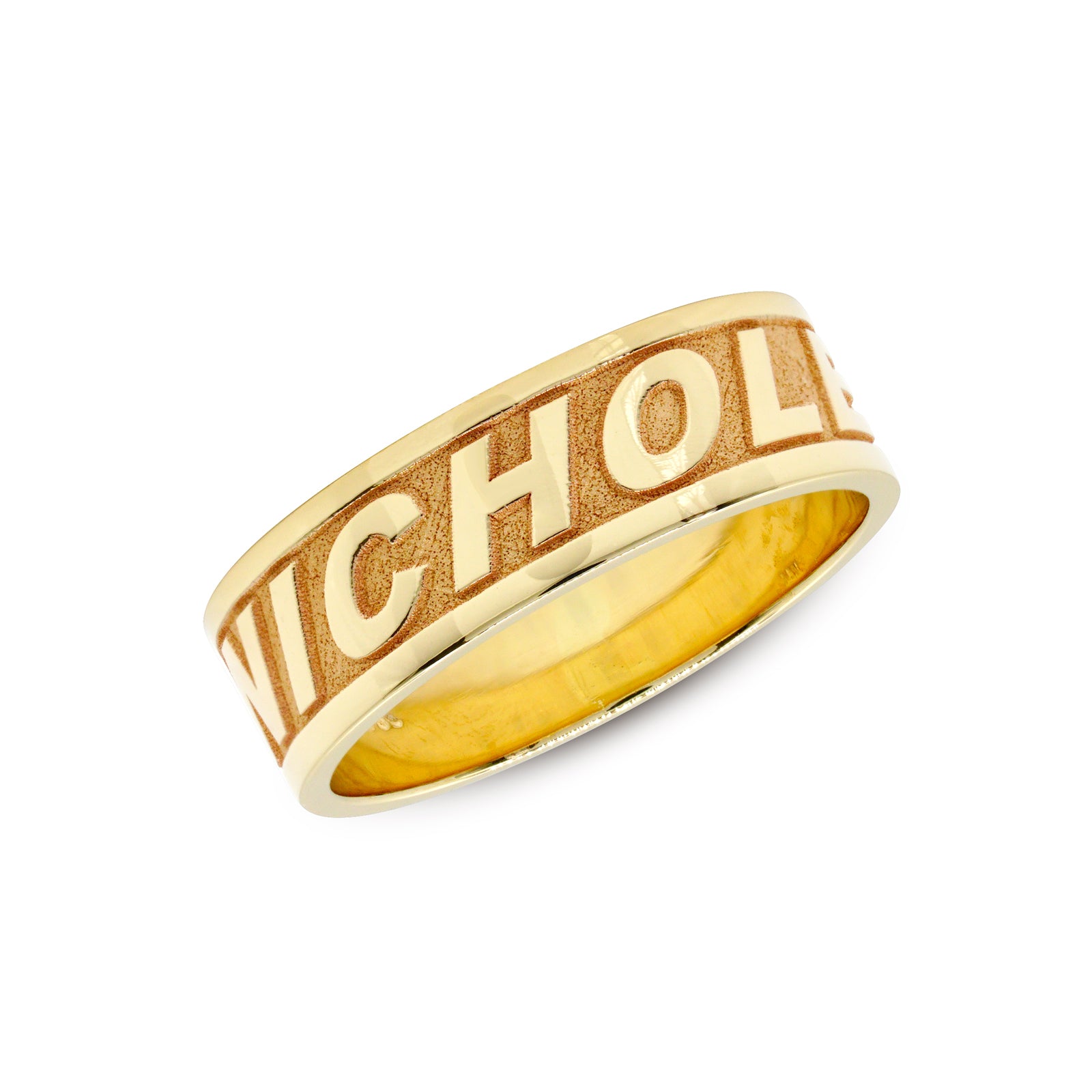 Raised Letters Engraving in High Polished 14K Gold Ring – Monograms NYC