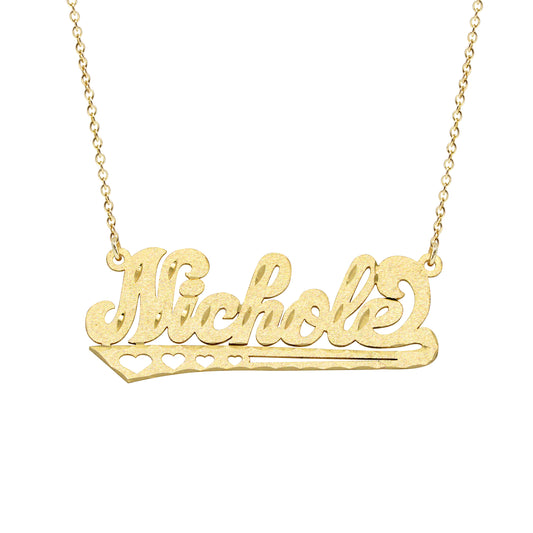 Single Layer Nameplate Necklace in 14K Gold with Florentine Finish | 5/8" Tall