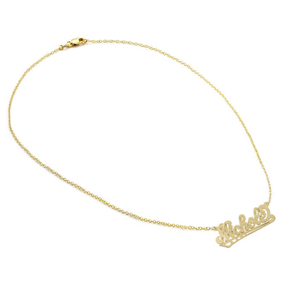 Single Layer Nameplate Necklace in 14K Gold with Florentine Finish | 5/8" Tall